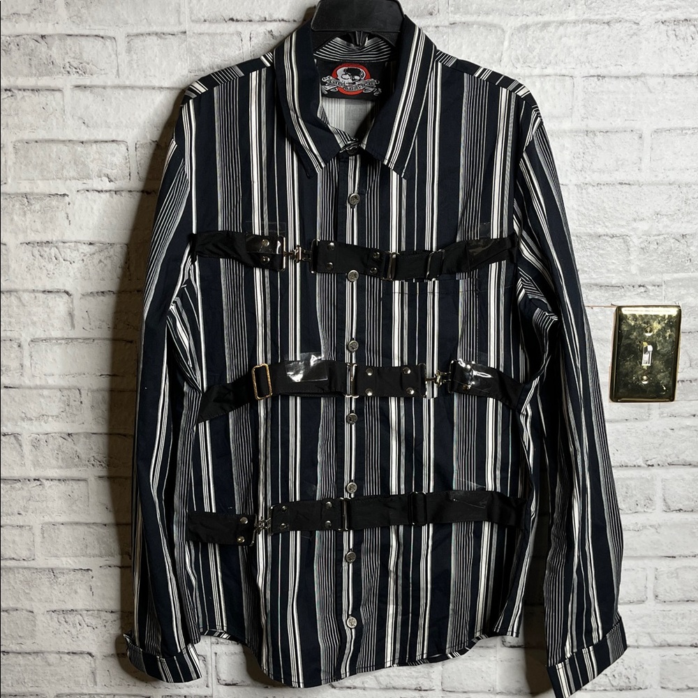 Lip Service vtg y2k harness stripe long sleeve button down rare shirt